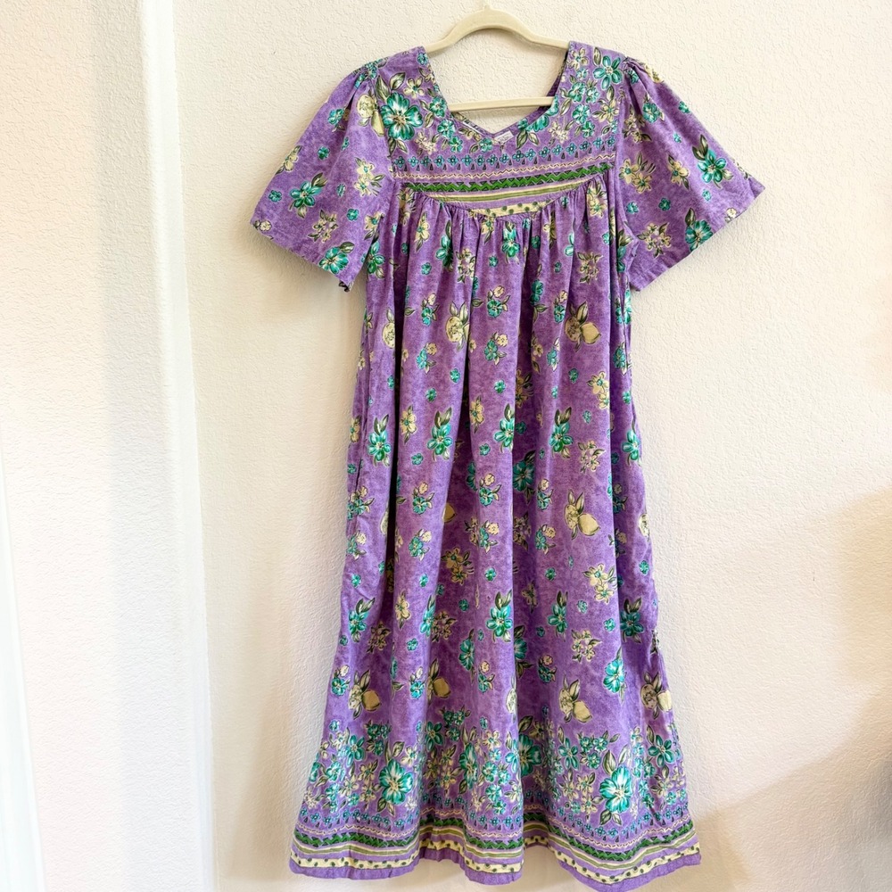 Phases Purple Floral Cotton Muumuu House Dress Short Sleeve Patio Large